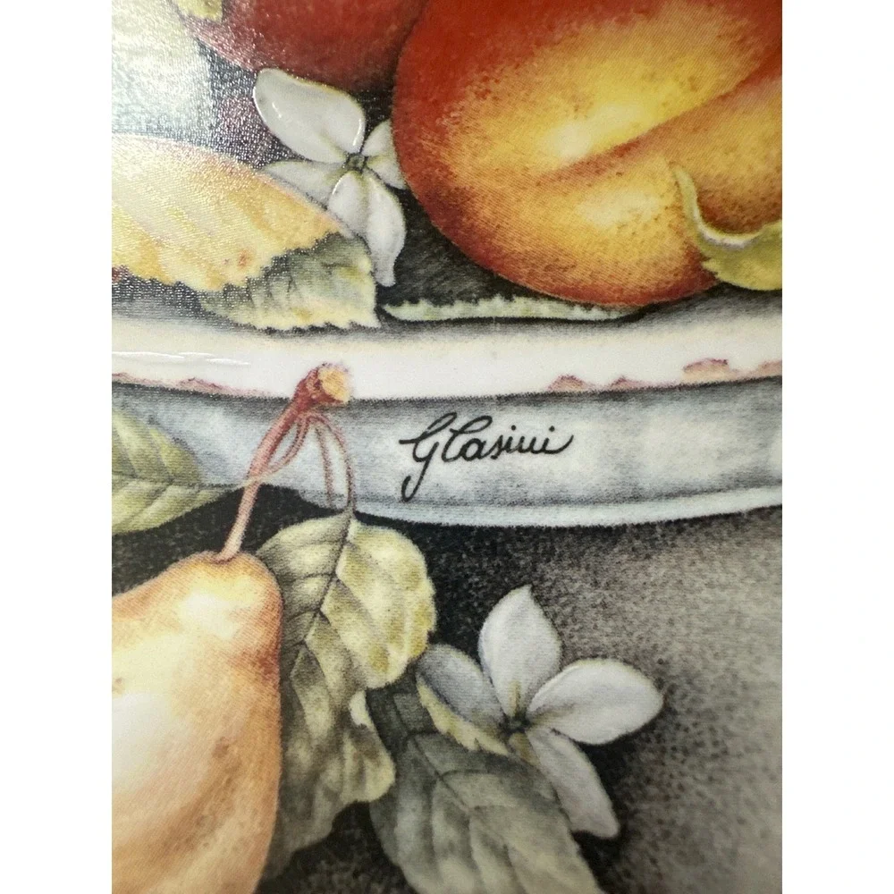 Glasini Vintage Ceramic Fruit Still Life Decorative Tile Cork Backed 6x6 EUC